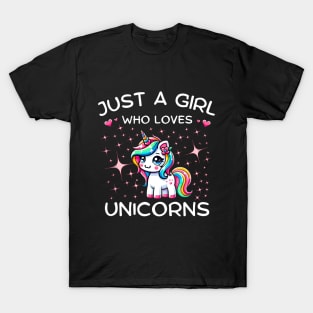 Just A Girl Who Loves Magical Unicorns With Stars T-Shirt
